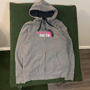 The North Face Gray Hoodie with Pink Logo